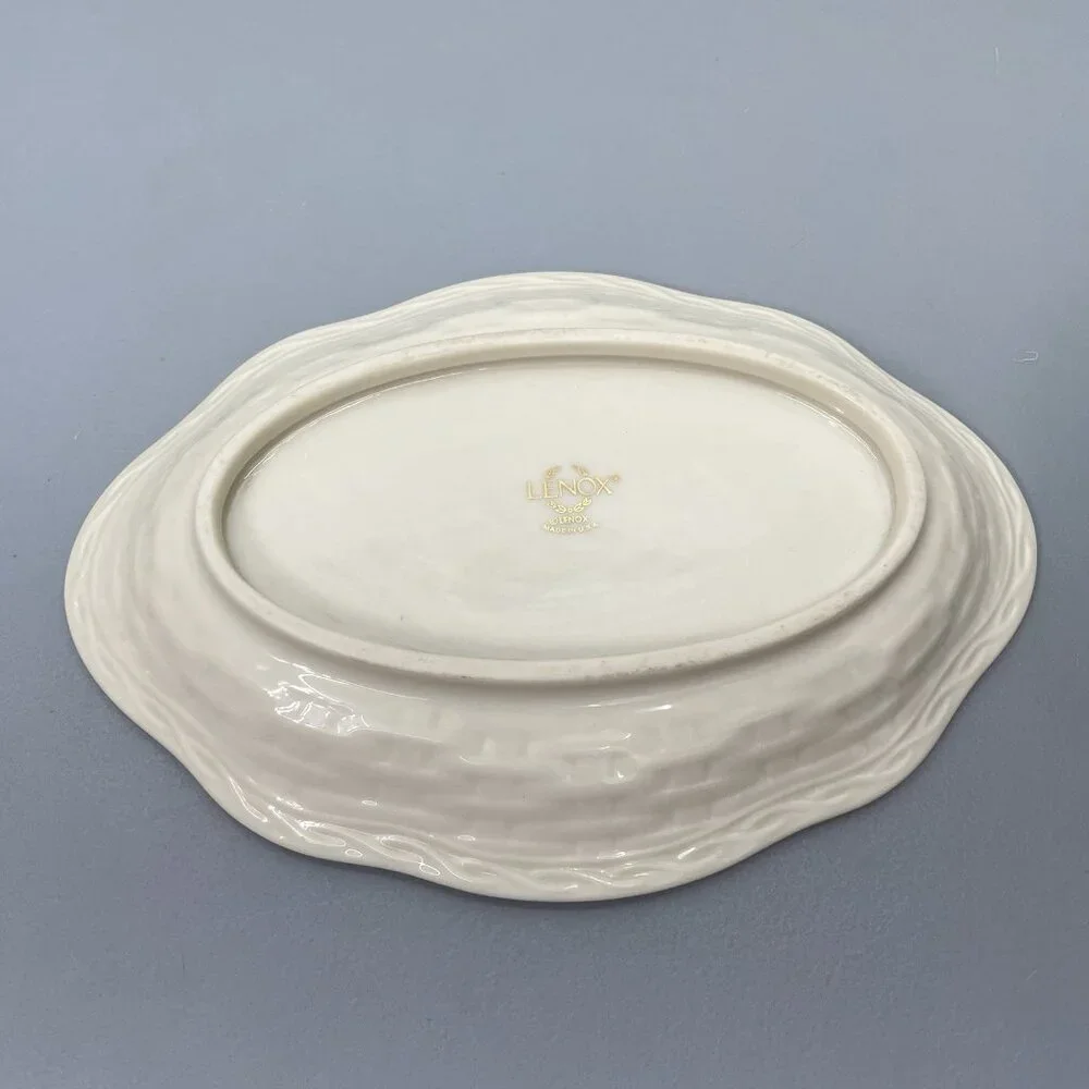 Vintage Lenox‎ Floral Basket Weave Dish Tray Candy Trinket Porcelain Gold Trim